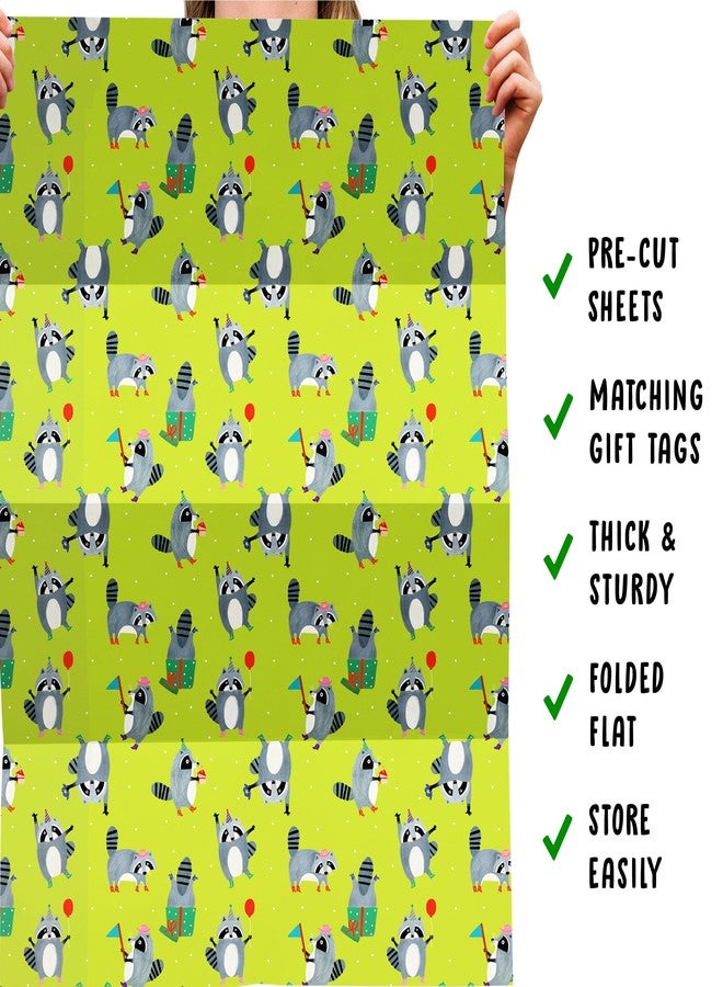 CENTRAL 23 Raccoon Wrapping Paper Funny - 6 Sheets Of Birthday Gift Wrap - Party Raccoons - Green Wrapping Paper For Men Women Kids - Comes With Stickers - Recyclable - Image 5